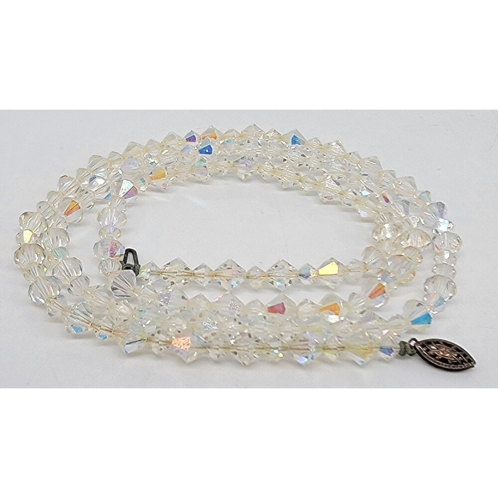Aurora Borealis AB Faceted Beaded Strand Necklace 30" Long Vintage Sparkly!